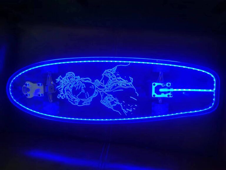 skateboard made of arcrylic deck and voice-controlled flashing lights